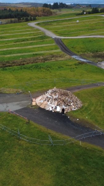 Large pile of wood built for a bonfire